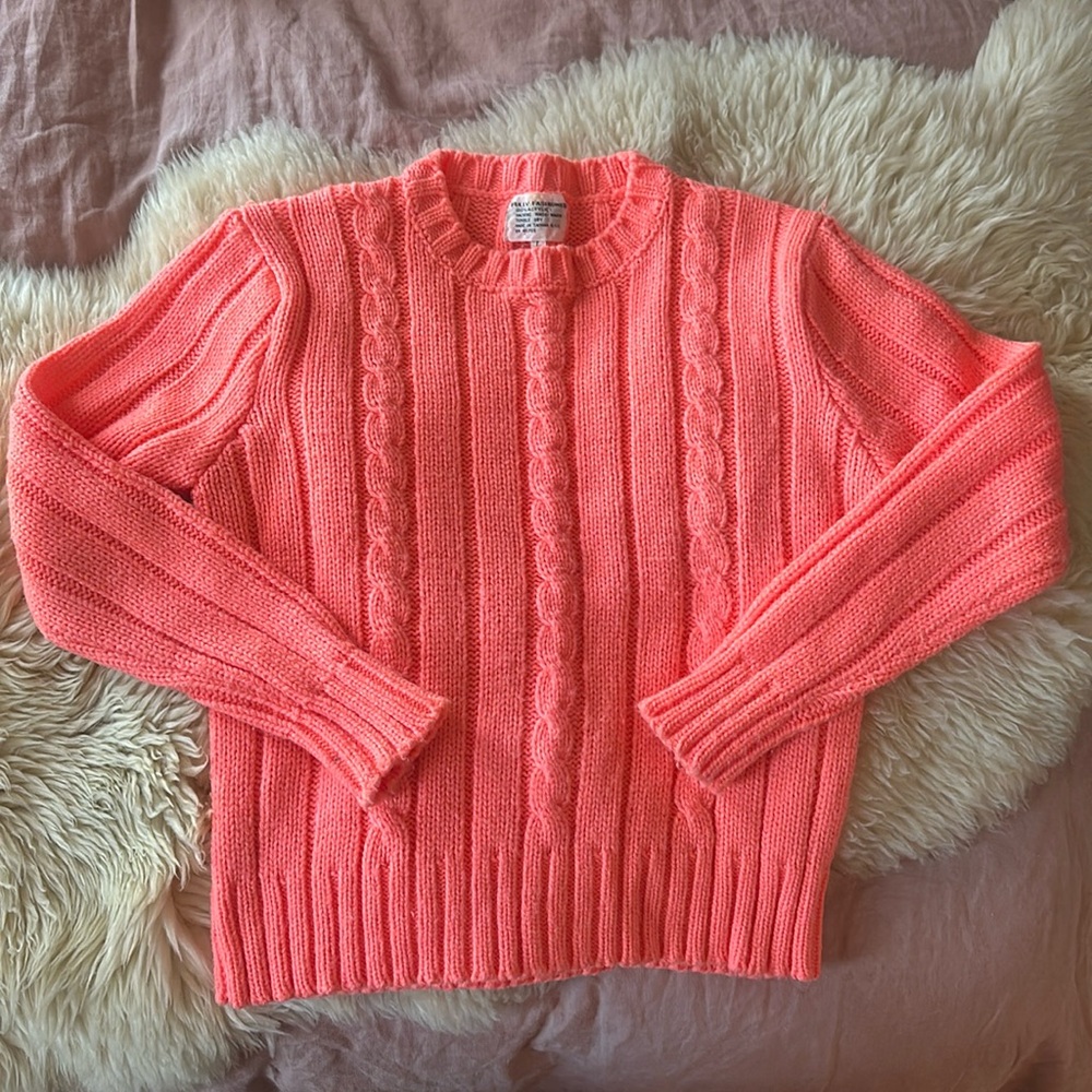 women’s cable knit bright pink crew neck sweater